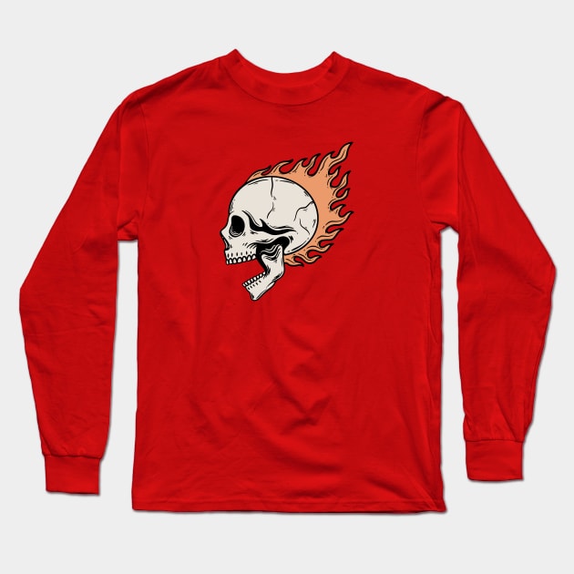 Skull Fire Burn Long Sleeve T-Shirt by Pongatworks Store